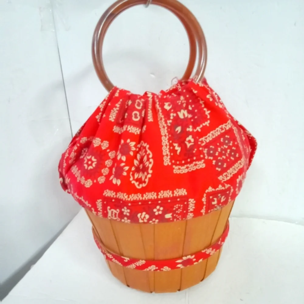 Vintage Sewing Basket  Bandana wrapped Top JC Penny  with Spols of Treads